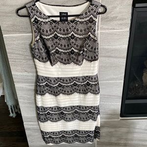 White and black lace midi dress by Jax